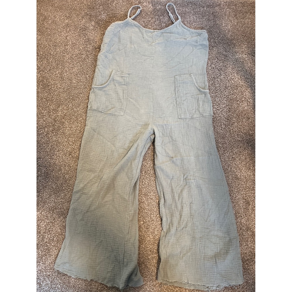 Hunter and Bow Wide Leg Gauze Jumpsuit Sage Green Casual Boho Festival Size L